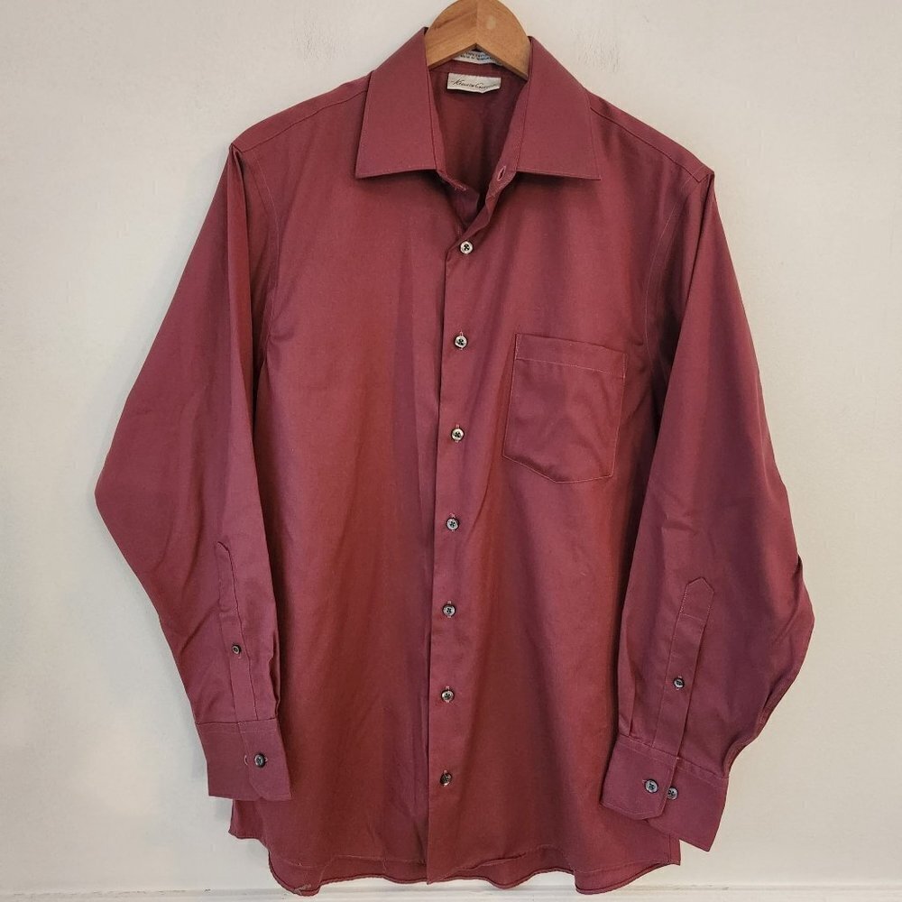 Kenneth Cole 100% Cotton Red No Iron Long Sleeve Button Down Shirt 15.5 32/33